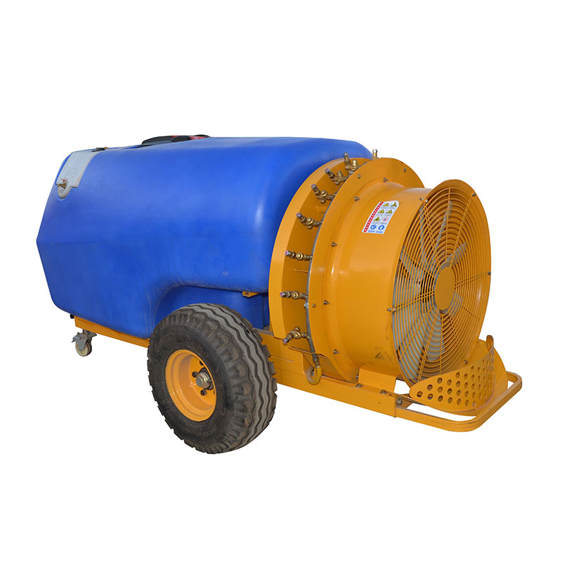 Tractive pneumatic air blast sprayer